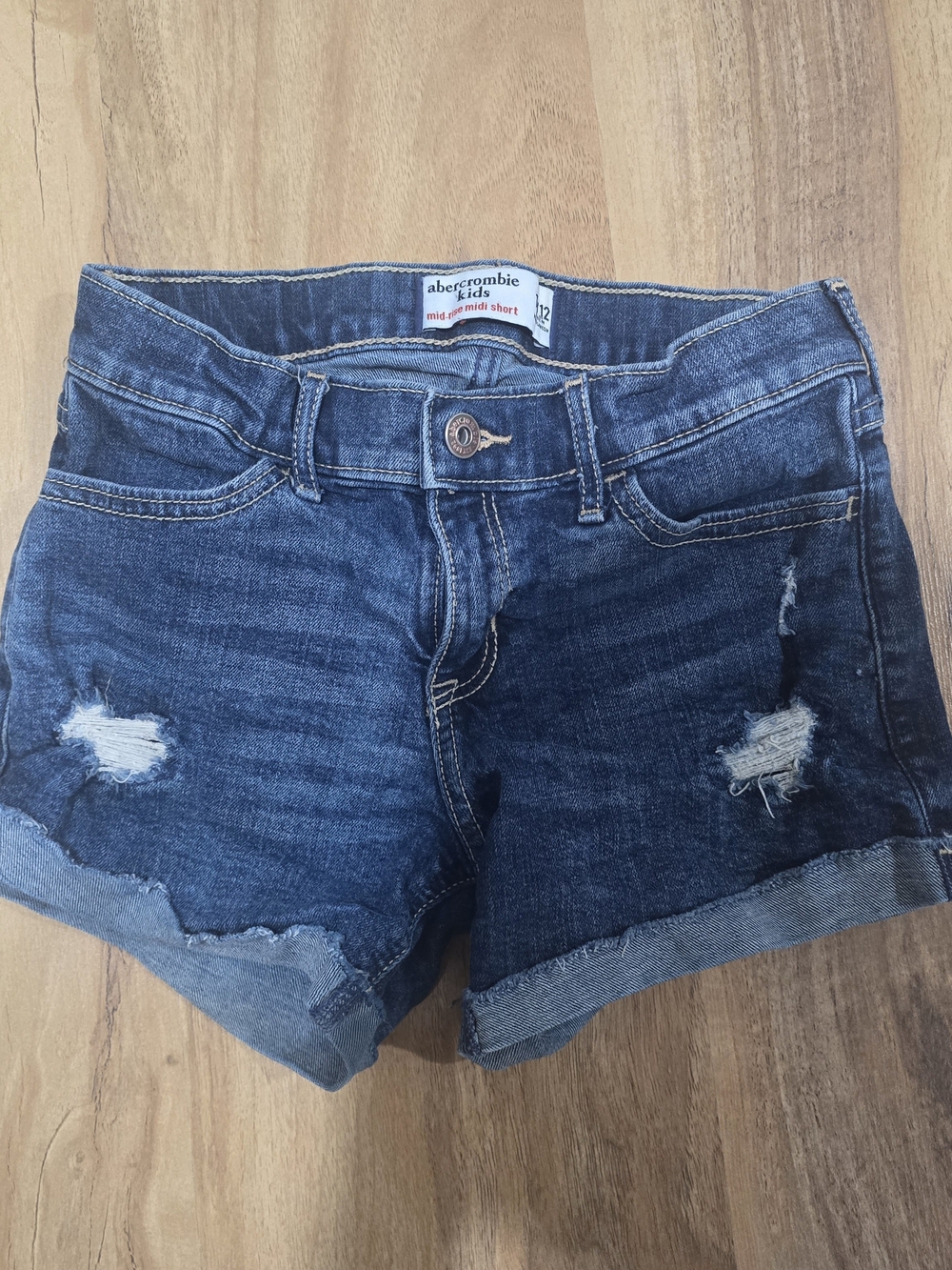 Abercrombie Kids Distressed Denim Midi Shorts Size 11/12